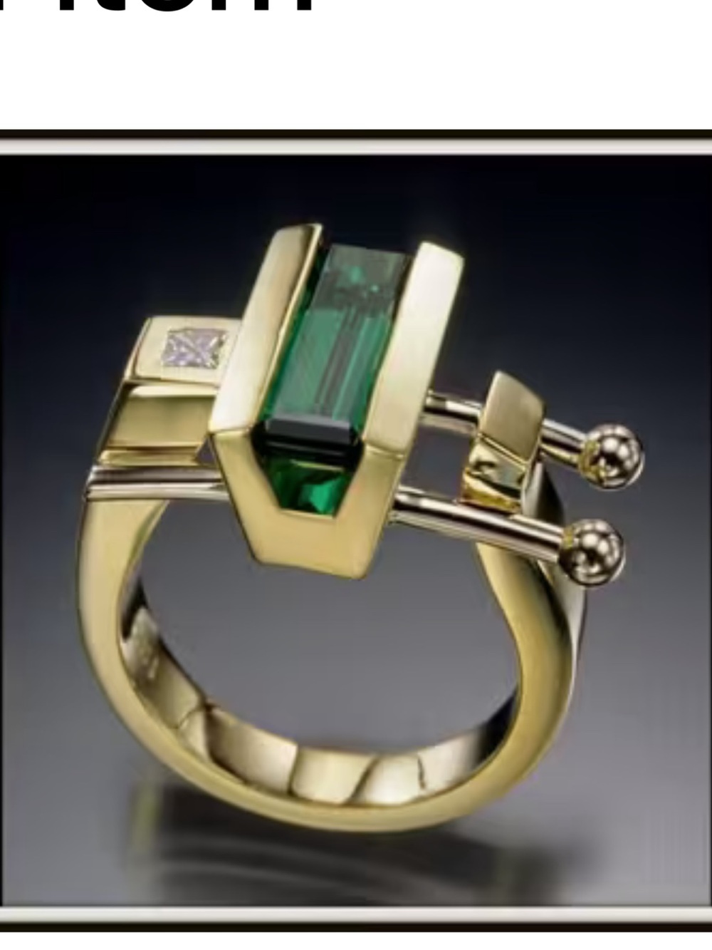 Gold Ring with Emerald Green Baguette Stone - Women Jewelry